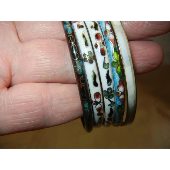 Vintage Cloisonné Enamel Bangle and Mother‎ of Pearl Bracelets Set -five jewelry - Picture 7 of 8